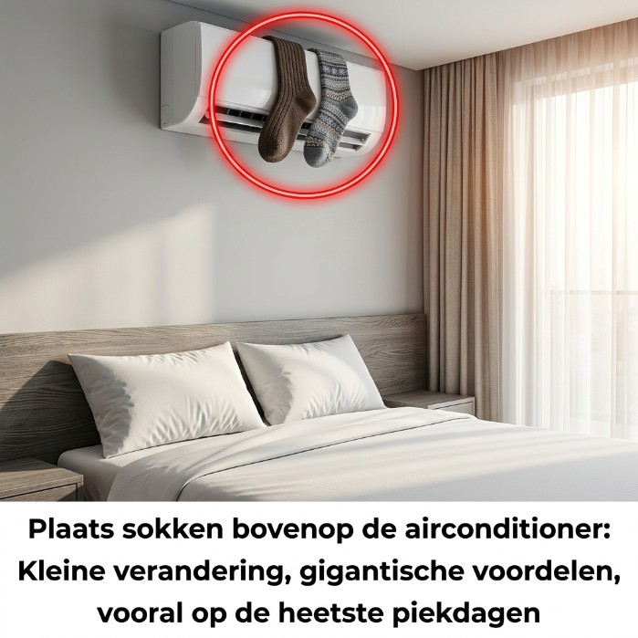 Leg sokken bovenop de airconditioner: klein detail, groot voordeel, vooral op hete dagen