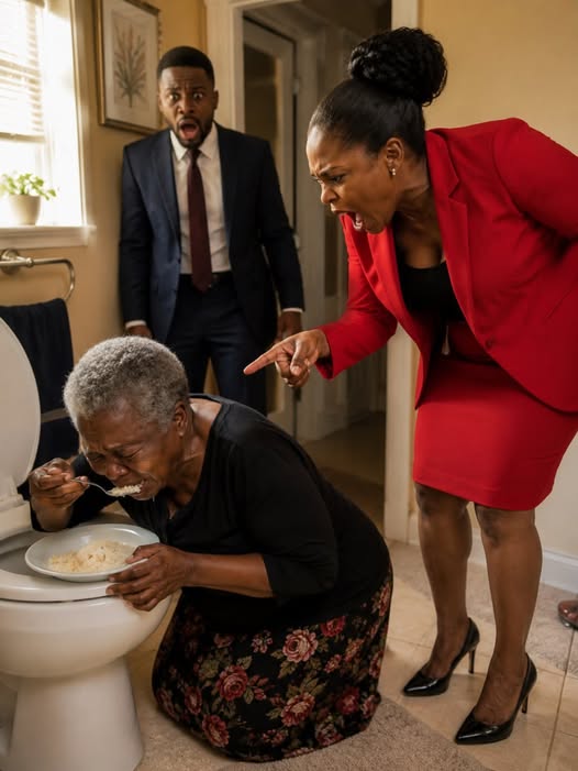 De miljonair kwam vroeg thuis en trof zijn vrouw aan terwijl ze zijn bejaarde moeder dwong om uit een toilet te eten.