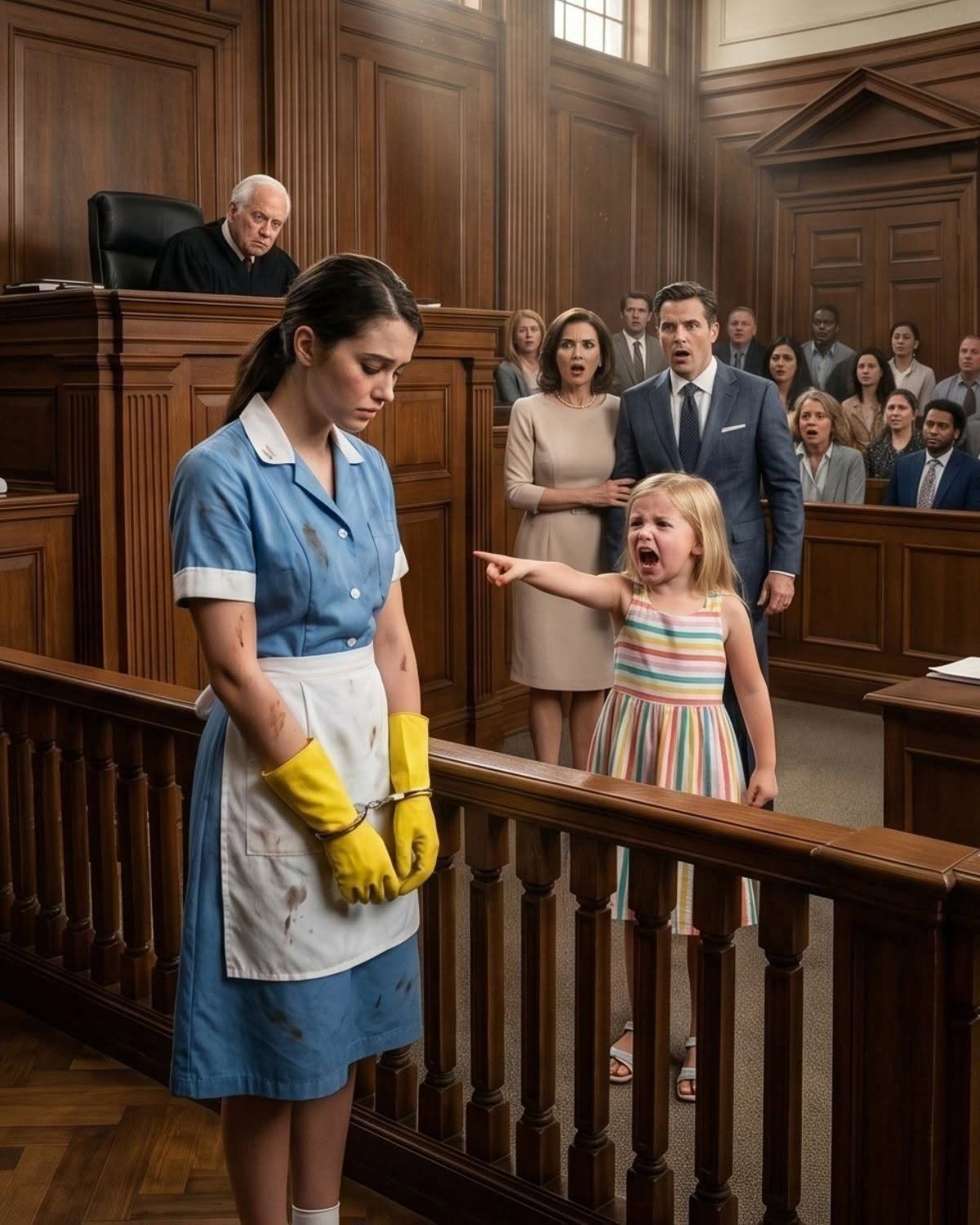 “LAAT MIJN NANNY LOS!” De dochter van de miljonair stormde tijdens het proces de rechtszaal binnen en onthulde het walgelijke geheim van haar stiefmoeder.