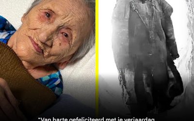 “Van harte gefeliciteerd met je verjaardag, lieve oma. Vandaag vieren we haar 95e verjaardag. Deze foto is van haar toen ze 17 jaar oud was en de iglo van haar vader binnenging.”
