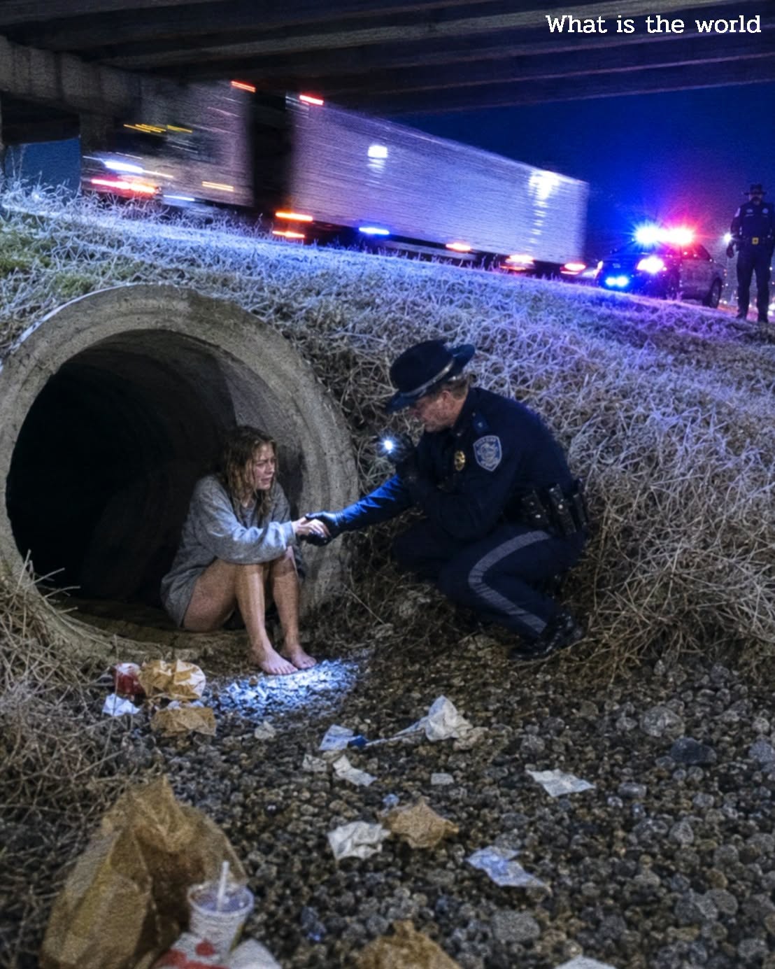Het meisje op blote voeten op het viaduct probeerde haar broer te redden.