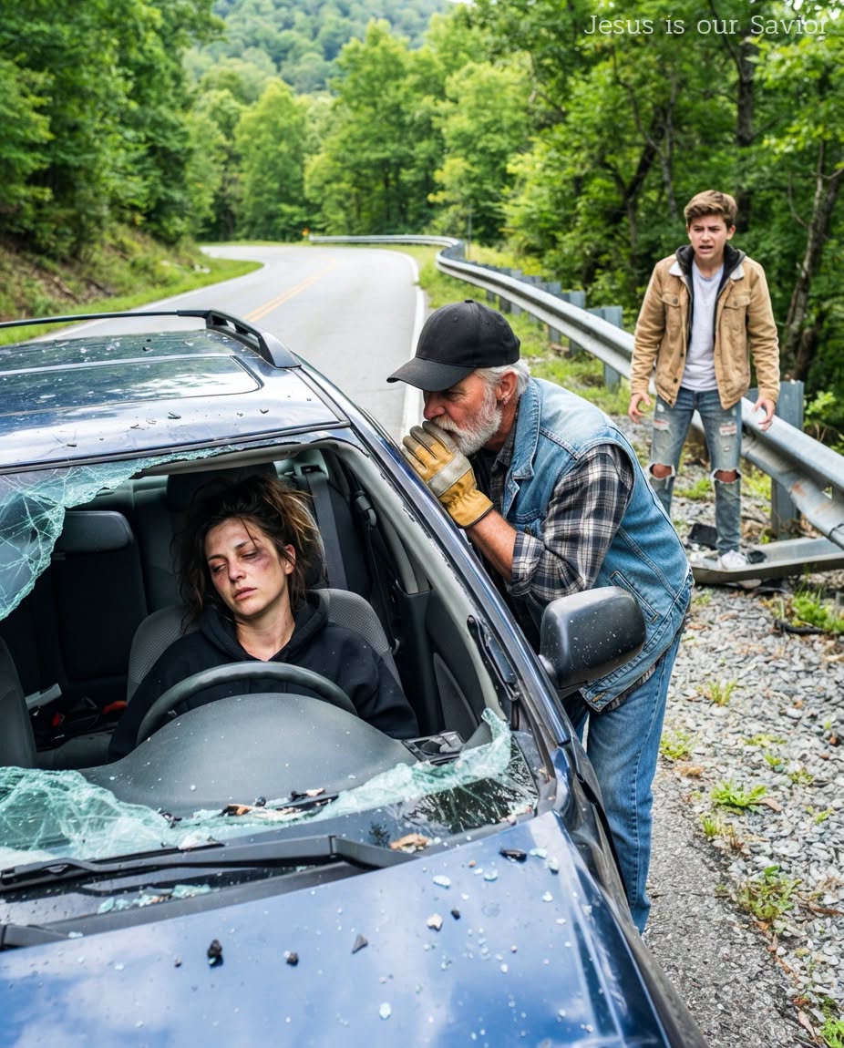 Op een verlaten weg in de Smoky Mountains begaven de remmen het en onze auto stortte van de weg af. Terwijl ik vastzat onder het verwrongen metaal, verscheen er een vrachtwagenchauffeur bij het kapotte raam en fluisterde: “Doe alsof je dood bent… hij houdt je nog steeds in de gaten.” Pas nadat mijn stiefzoon eindelijk vertrokken was, onthulde de vreemdeling de waarheid die hij verborgen had gehouden.